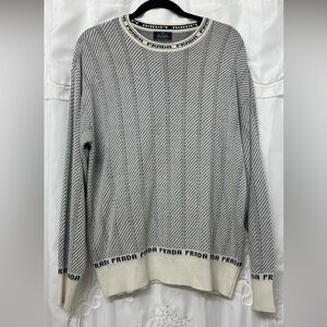 Vintage Prada Black & White Chevron Knit Logo Sweater | Wool Cotton | Size M